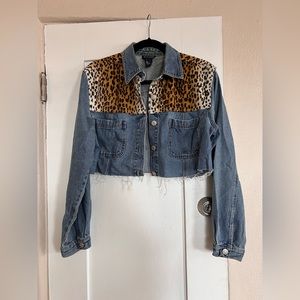 Cropped Jean Jacket with Cheetah Detailing